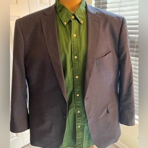 Blue windowpane suit coat 52R slim fit